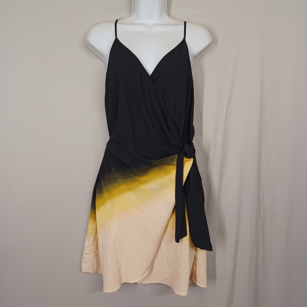 H&M Ombre Mini Dress Yellow Black Wrap Cocktail Medium - Picture 2 of 9